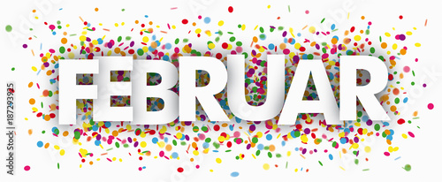 Februar Banner mit Konfetti
