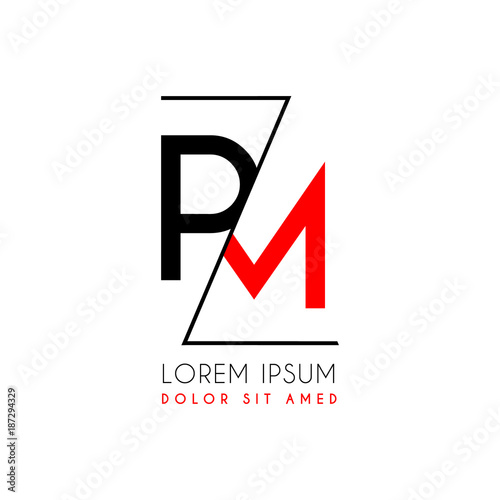 PM logo letter separated by a black zigzag line