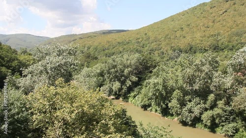 Top view of the river and the forest. The river Psekups near Goryachiy Klyuch, Krasnodar region, Russia photo