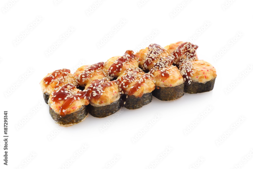 hot sushi roll cheese on a white background isolated hot sushi roll cheese on a white background isolated