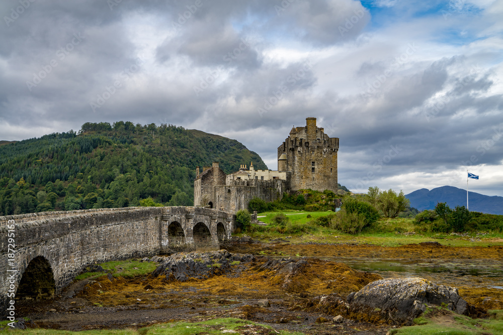 Eilean Donan castle on a cloudy day, Highlands, Scotland, UK
