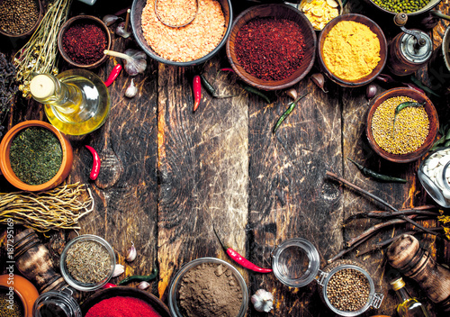 Various fragrant spices and herbs.