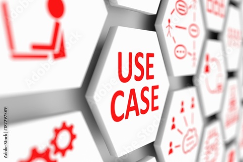 USE CASE concept cell blurred background 3d illustration