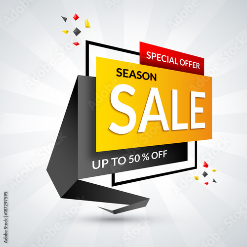 Season sale, special offer banner. Half price label. Discount template. Shopping vector background photo