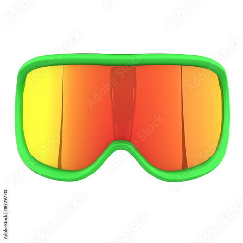Original SKI Goggles. Winter sport equipment. Front view. 3D render Illustration isolated on a white background.