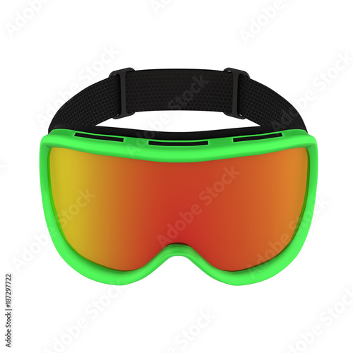 Original SKI Goggles. Winter sport equipment. Perspective view. 3D render Illustration isolated on a white background.