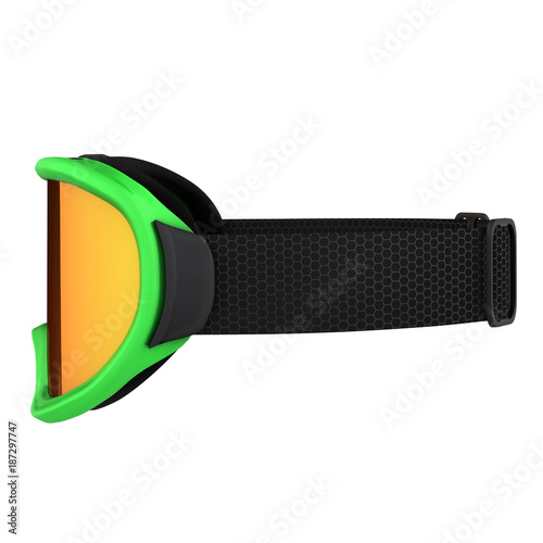 Original SKI Goggles. Winter sport equipment. Side view. 3D render Illustration isolated on a white background.