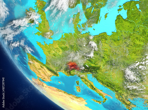 Satellite view of Switzerland in red
