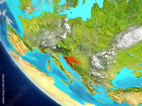 Satellite view of Croatia in red