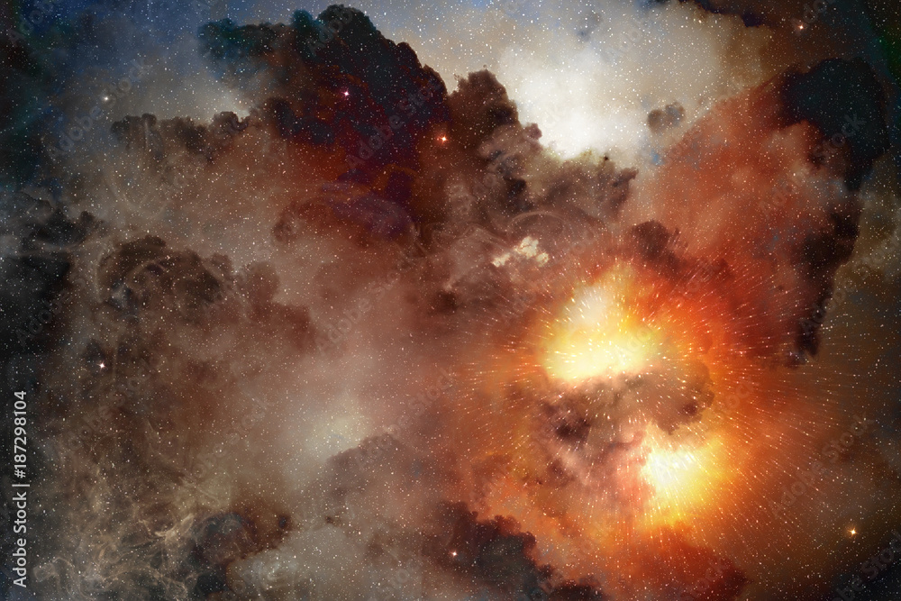 bright light shining in a cosmic nebula - obrazy, fototapety, plakaty 
