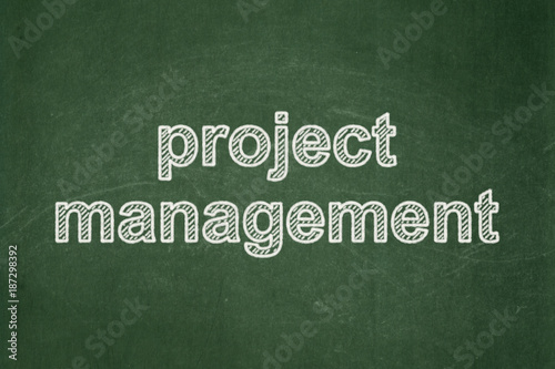 Finance concept: text Project Management on Green chalkboard background