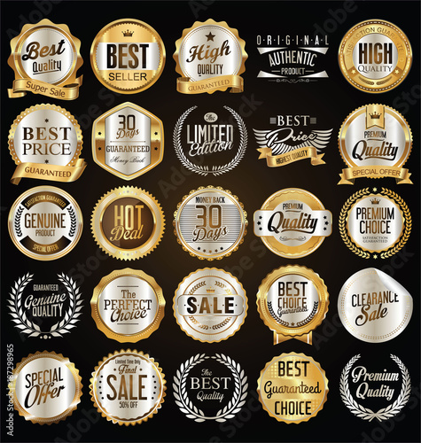 Retro vintage golden badges vector illustration collection