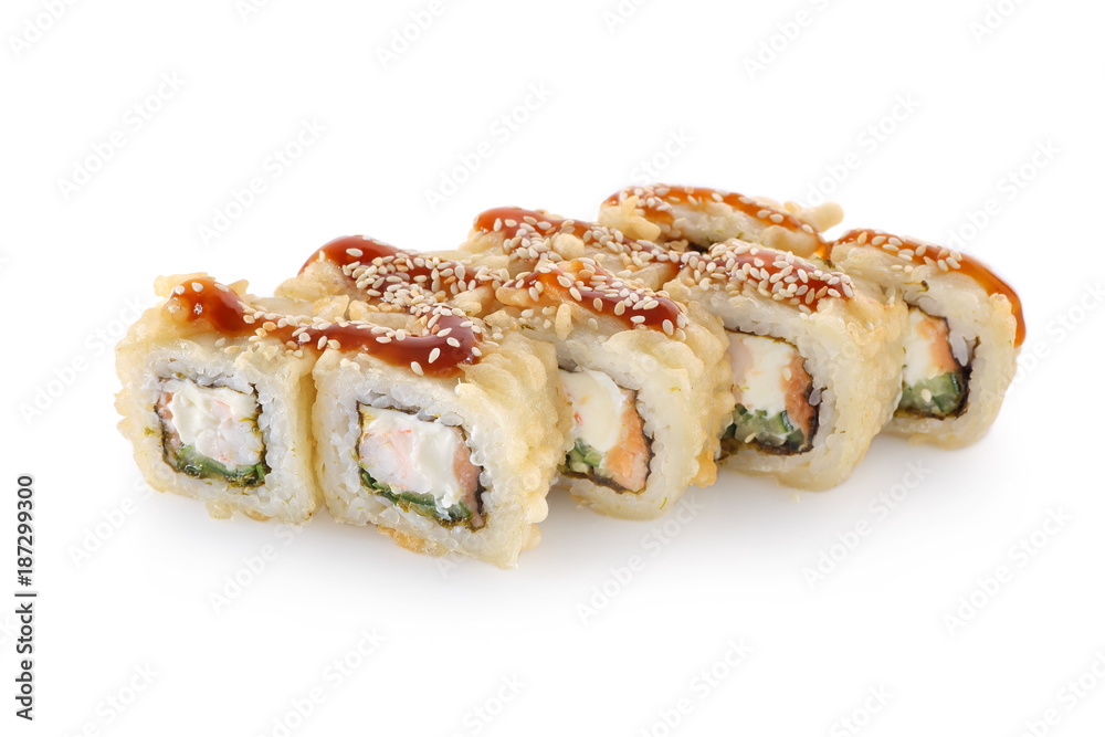 hot sushi roll on a white background isolated