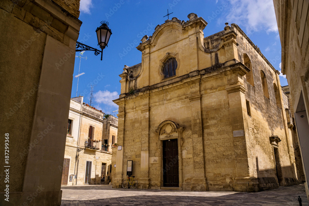 Old church in southern Italy, with exquisite architecture of Lecce city