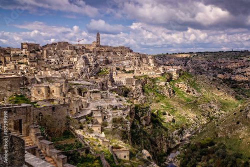 Amazing scenic panorama of Matera town in southern Italy with its labyrinth of streets and rock buildings that make it a wonderful cultural destination