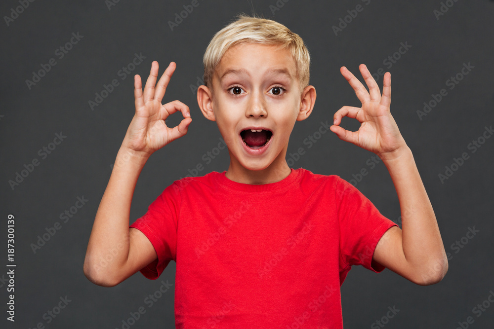 Smiling little boy child showing okay gesture. Smiling little boy child showing okay gesture.