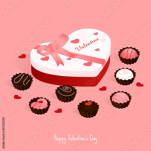 happy valentine's day,isometric chocolate cake gift set box vector