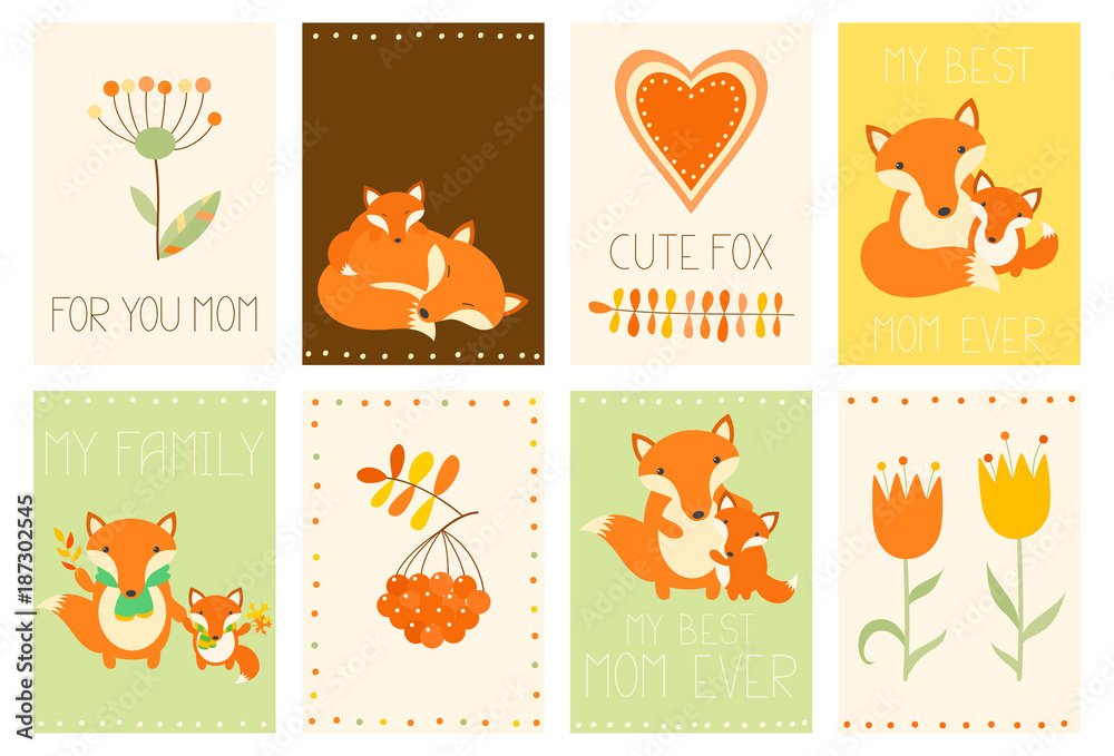 Collection of Mother's Day banners with cute fox family Collection of Mother's Day banners with cute fox family