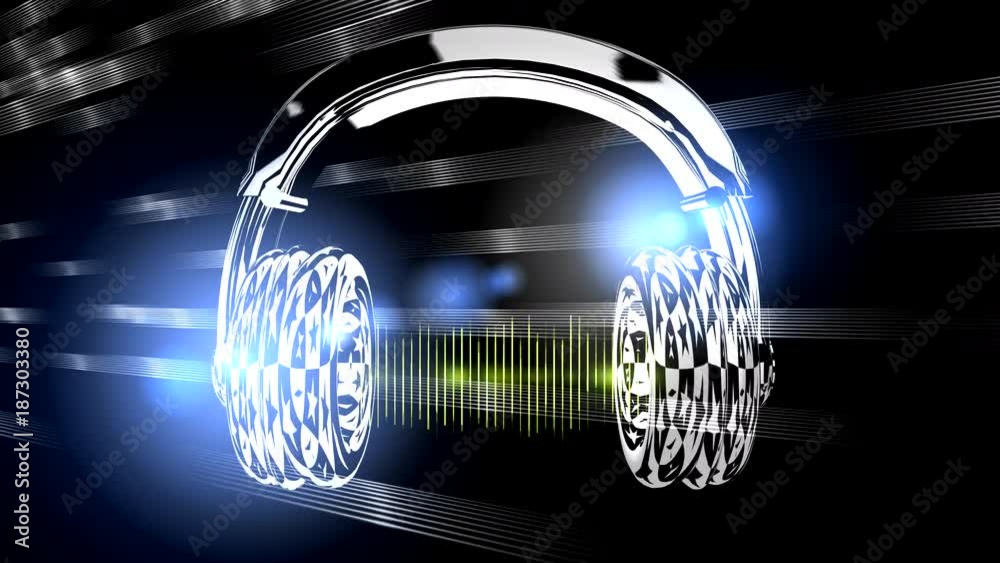 Headphones on the abstract background. Audio waveform.  Background for name, text, logo, intros, titles, openers