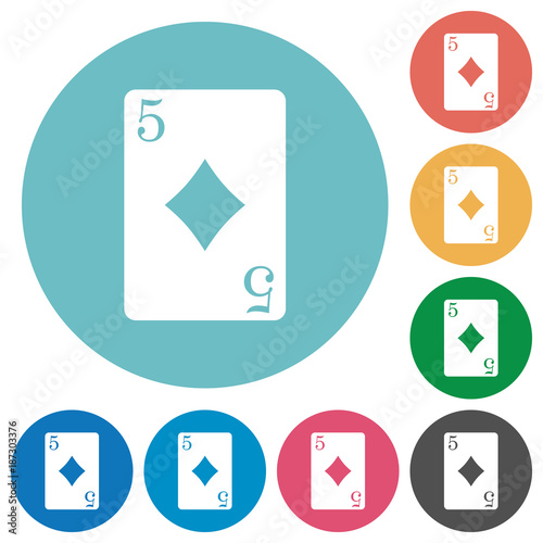 Five of diamonds card flat round icons