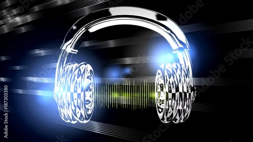 Headphones on the abstract background. Audio waveform.  Background for name, text, logo, intros, titles, openers photo
