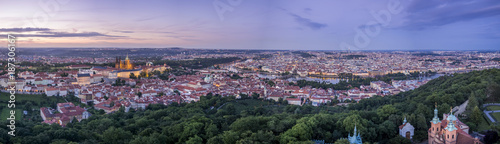 Panoramic view short after sunset over the city of Prague, Czech Republic
