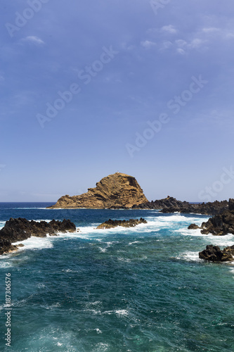 Portrait view of clear waters in Porto Moniz, Madeira, Portugal.