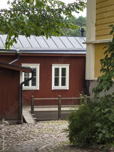 Old wooden barns in the city of Porvoo in Finland.