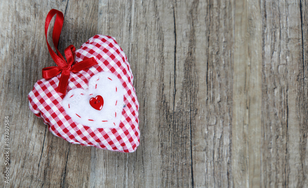 Love heart on wooden texture background, valentines day card concept banner