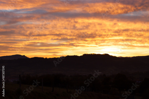 Mountain landscape at sunrise near San Juan in Asturias  Spain