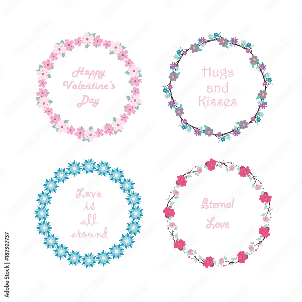 Collection of floral wreath with text