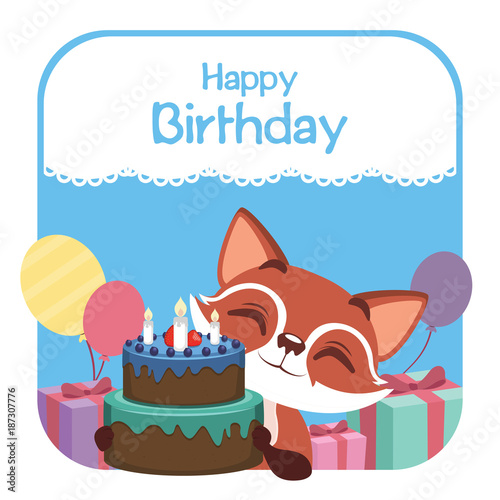 Birthday illustration with cute fox photo
