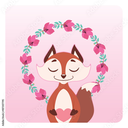 Cute fox with floral wreath