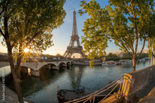 Eiffel Tower during sunrise in Paris, France