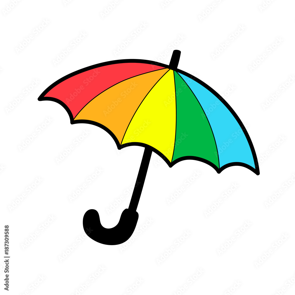 Umbrella cartoon sign isolated on white. Vector illustration, sticker,  patch badge. Rainbow colored Stock Vector | Adobe Stock