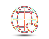 International Love line icon. Heart with Globe symbol. Valentines day sign. Colourful graphic design. Vector