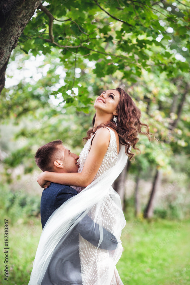 caucasian happy romantic young couple celebrating their marriage