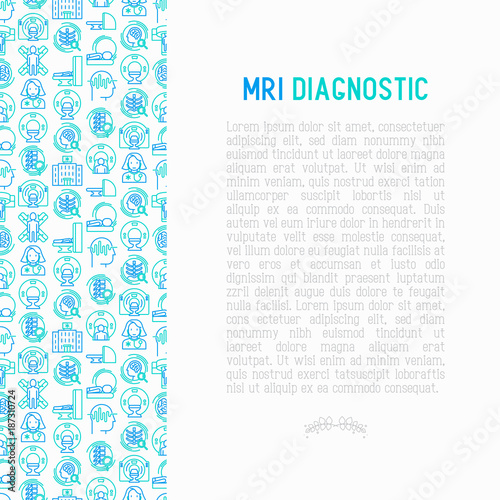 MRI diagnostics concept with thin line icons. Modern vector illustration of laboratory equipment for web page template, print media, banner. © AlexBlogoodf