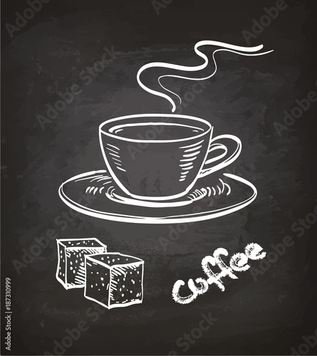 Cup of coffee and sugar cubes