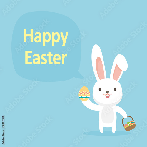 Cute rabbit with easter eggs, Happy Easter bunny, vector illustration.