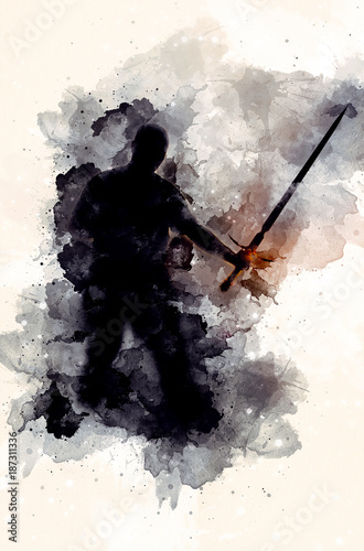 shadow warior with sword an...