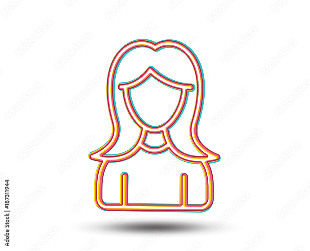 User line icon. Female Profile sign. Woman Person silhouette symbol. Colourful graphic design. Vector User line icon. Female Profile sign. Woman Person silhouette symbol. Colourful graphic design. Vector