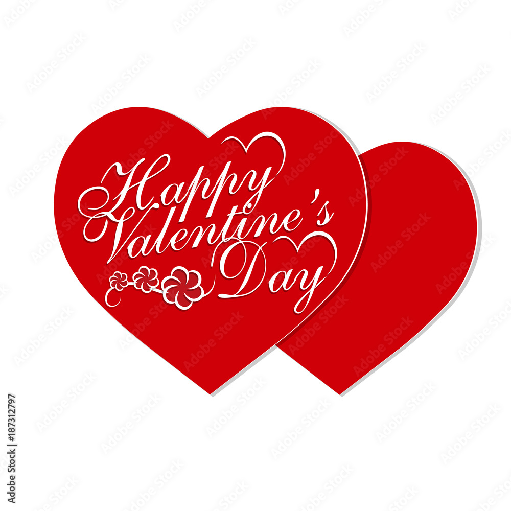 Valentine s Day. Valentines on holiday. Two red hearts with a congratulatory inscription. illustration