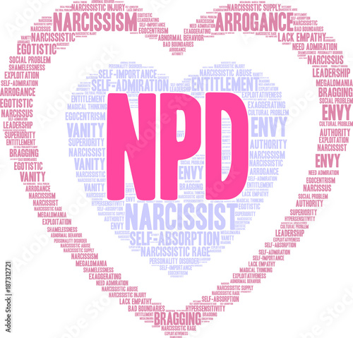 NPD Narcissistic Personality Disorder word cloud on a white background.