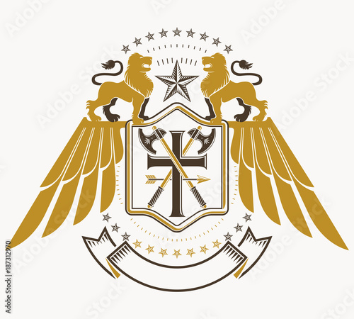 Fototapeta Naklejka Na Ścianę i Meble -  Old style heraldry, heraldic emblem, vector illustration.