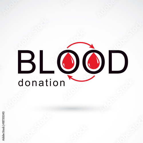 Blood donation vector symbol created with red blood drops and arrows. Blood transfusion metaphor, medical care emblem.