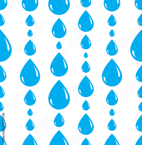 Rain drops falling seamless pattern, vector blue colored repeat endless background, dew water dripping.