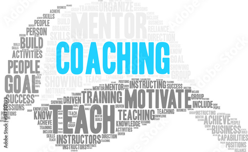 Coaching Word Cloud on a white background. 