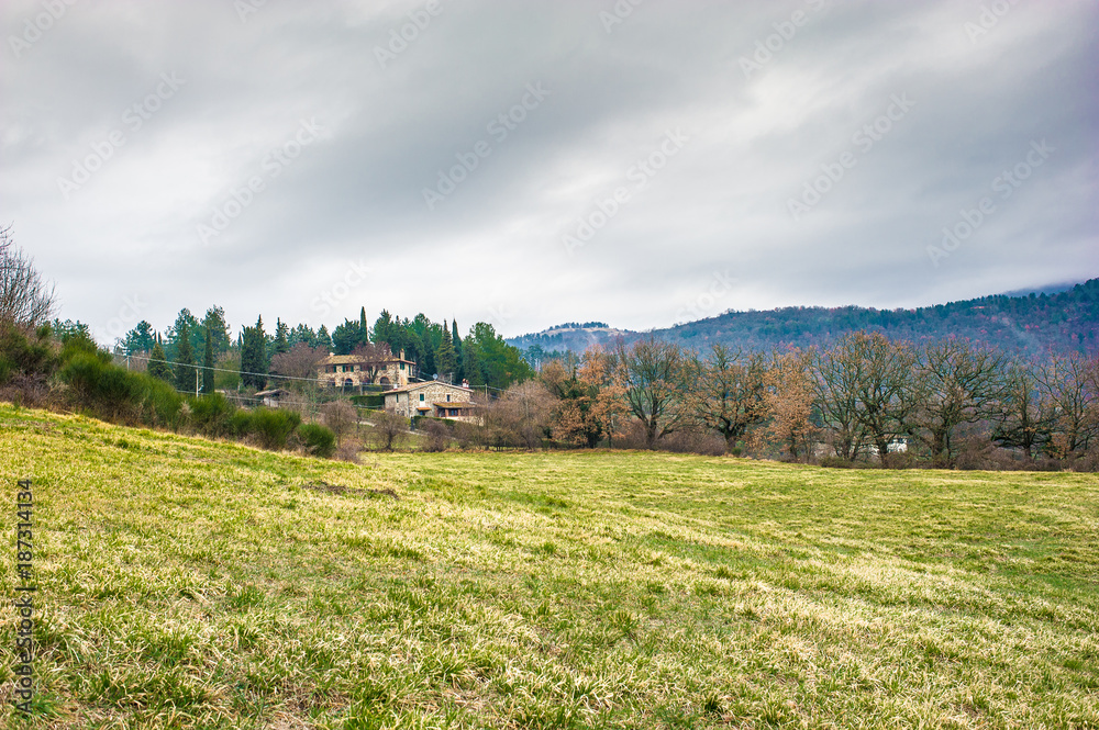 Beautiful landscape of Tuscany coutryside with stormy weather
