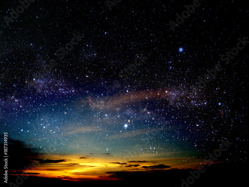 light of sunset cloud in night sky stars on universe